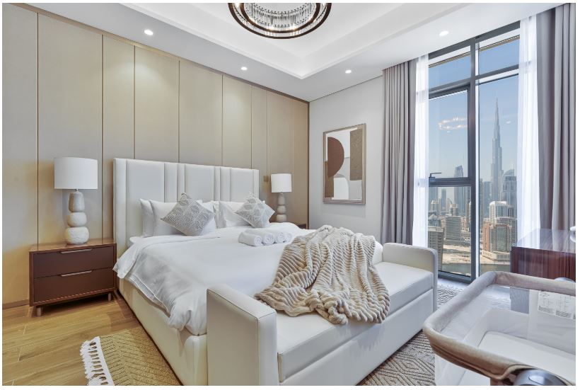 Furnished bedroom in apartment